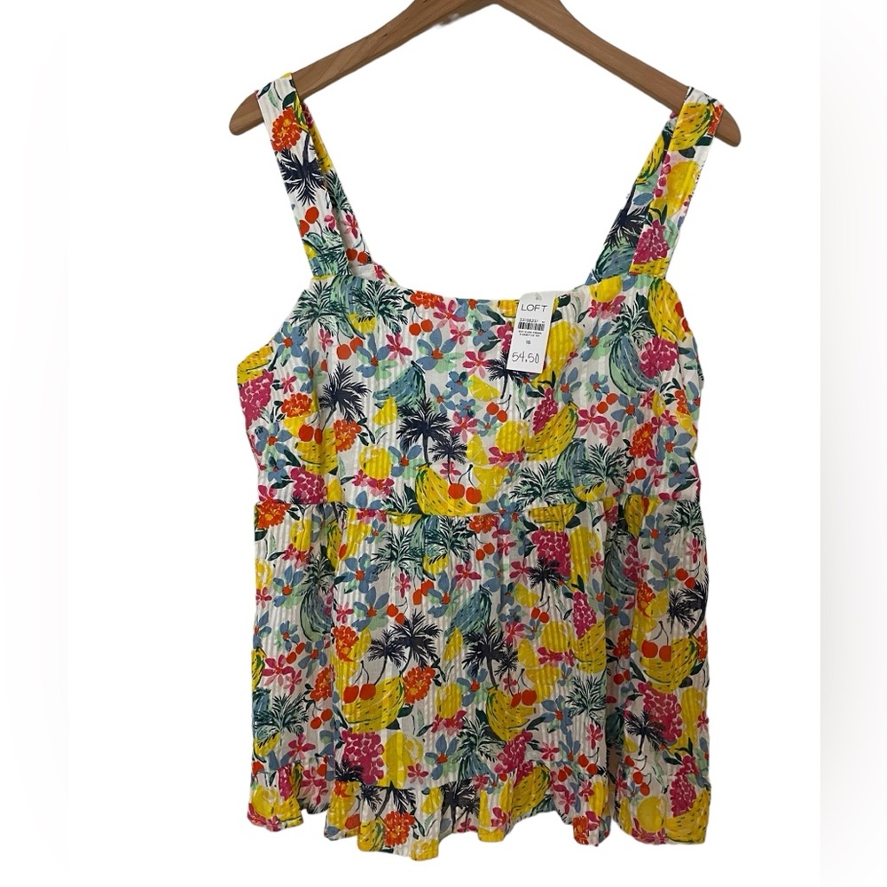 NWT Loft Floral Smocked Tie Back Peplum Cotton Cami Blouse Size 16